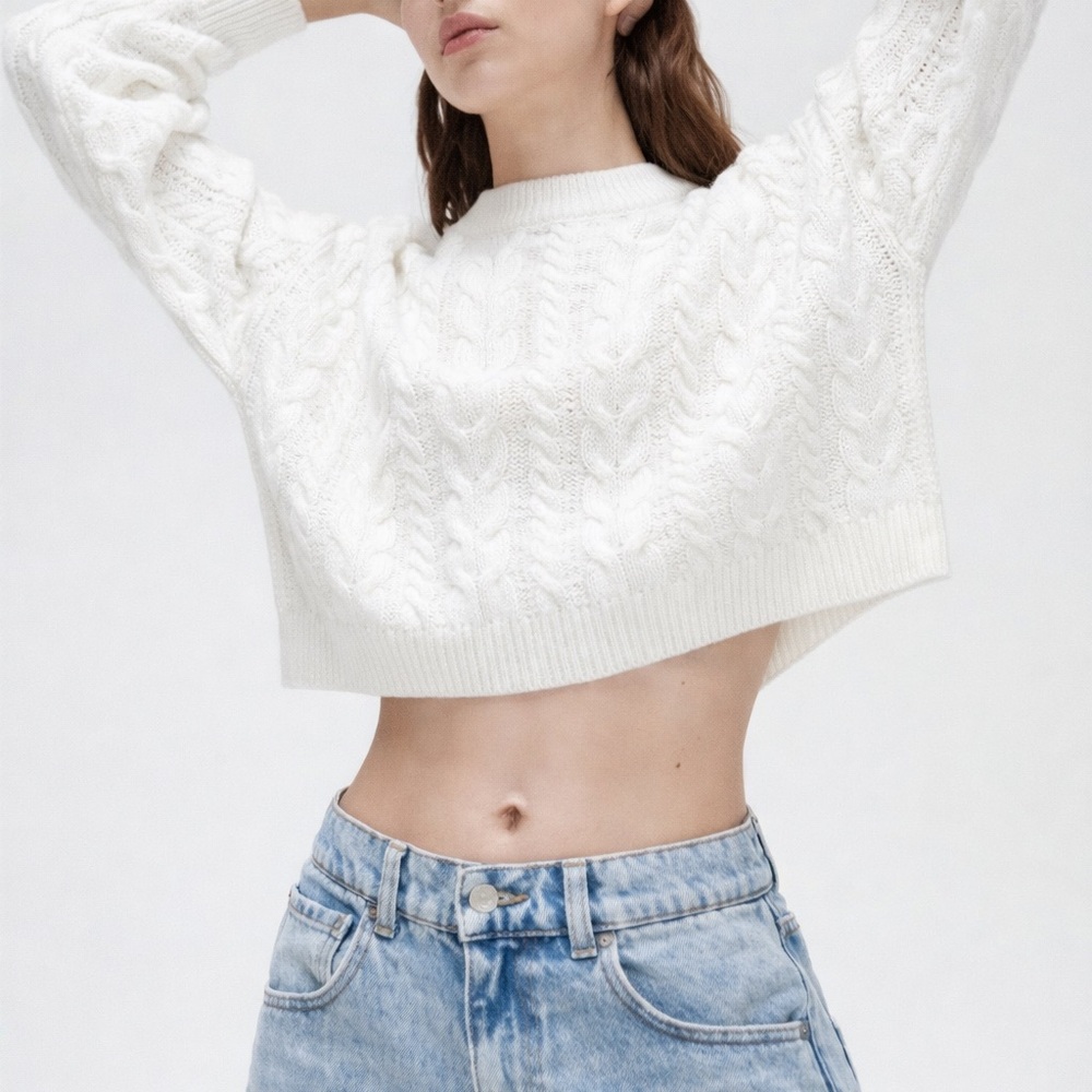 Classic White Cable Knit Sweater